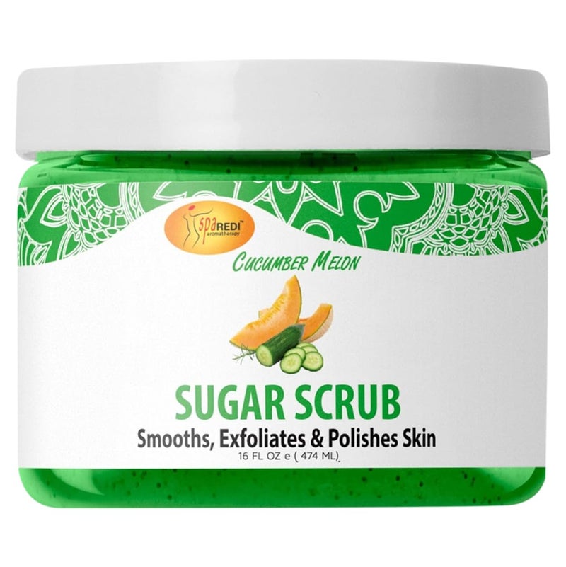 SPA REDI â€“ Sugar Body Scrub, Cucumber Melon, 16 Oz, Exfoliating, Moisturizing, Hydrating and Nourishing, Glow, Polish, Smooth and Fresh Skin - Body Exfoliator - Image 1