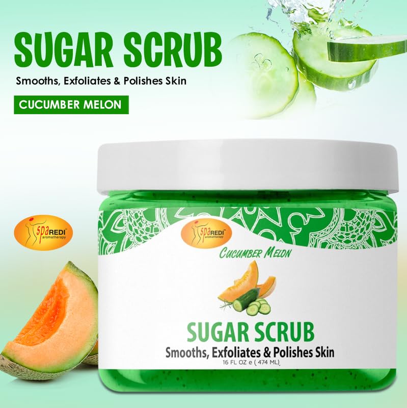 SPA REDI â€“ Sugar Body Scrub, Cucumber Melon, 16 Oz, Exfoliating, Moisturizing, Hydrating and Nourishing, Glow, Polish, Smooth and Fresh Skin - Body Exfoliator - Image 2