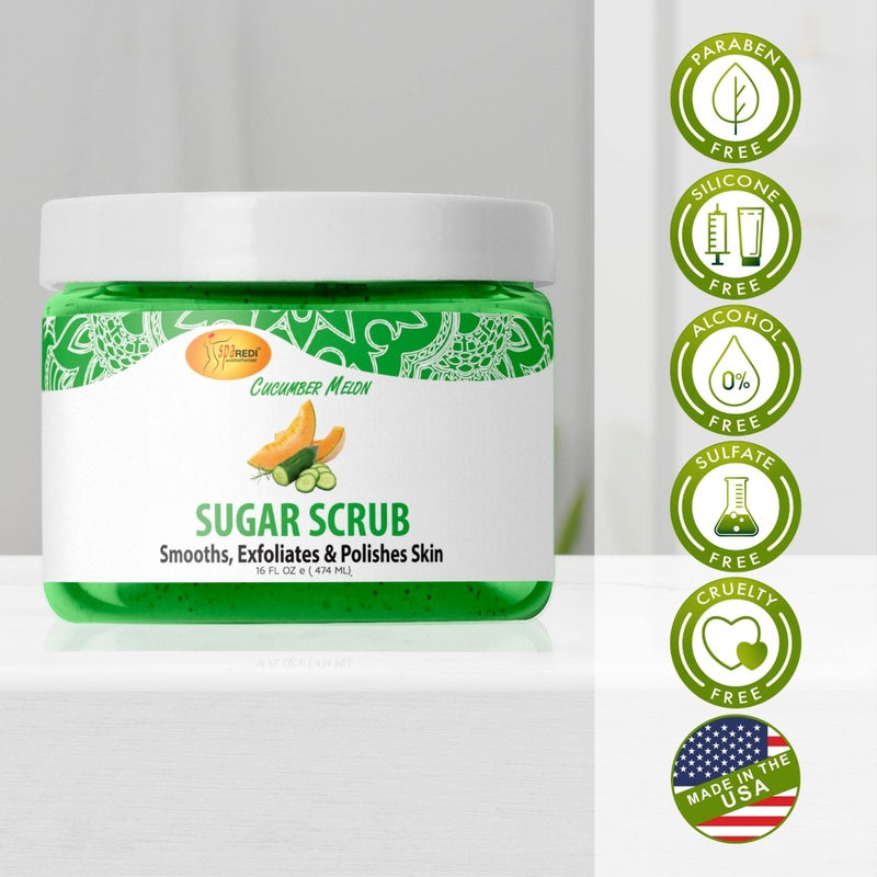 SPA REDI â€“ Sugar Body Scrub, Cucumber Melon, 16 Oz, Exfoliating, Moisturizing, Hydrating and Nourishing, Glow, Polish, Smooth and Fresh Skin - Body Exfoliator - Image 5