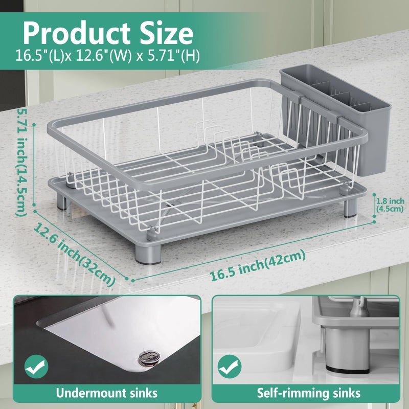 Hiviweer Dish Drying Rack - Space-Saving Dish Rack,Dish Racks for Kitchen Counter with Drainboard, Rustproof Dish Drainer with a Removable 4-Compartment Utensil Holder,Gray - Image 5