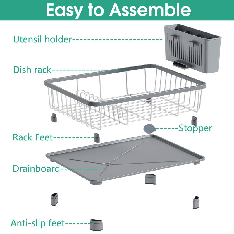 Hiviweer Dish Drying Rack - Space-Saving Dish Rack,Dish Racks for Kitchen Counter with Drainboard, Rustproof Dish Drainer with a Removable 4-Compartment Utensil Holder,Gray - Image 4