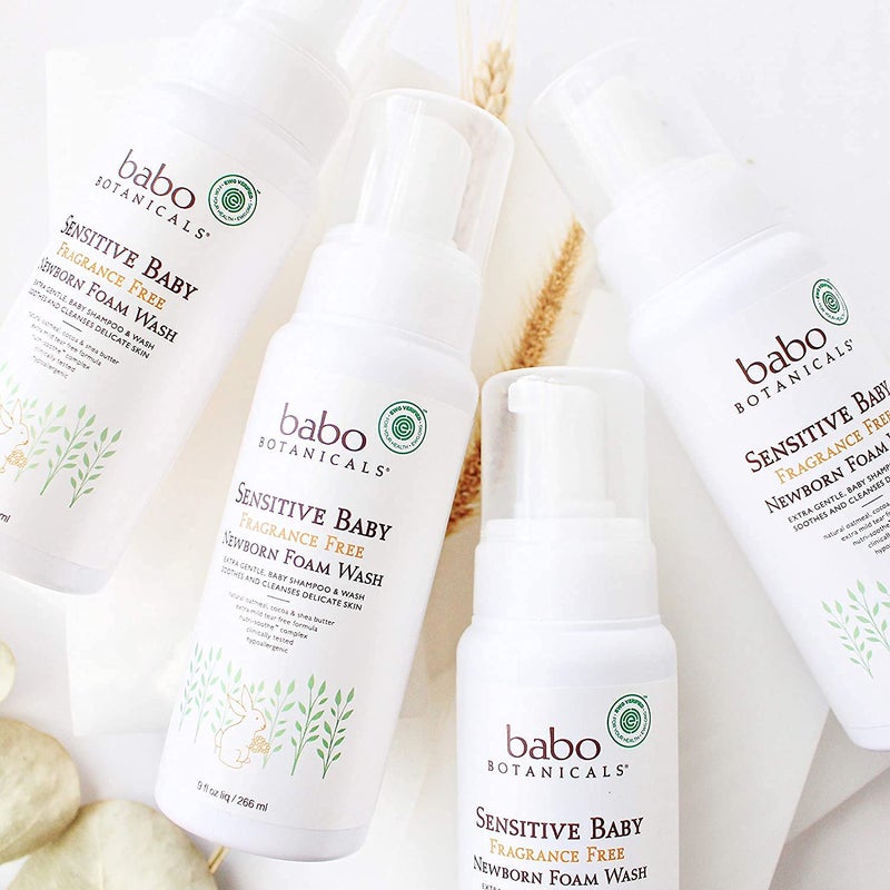 Babo Botanicals Sensitive Baby Fragrance-Free Newborn Foam Wash - Gentle formula - Oat, Shea & Cocoa Butter - EWG Verified - Vegan - From birth on