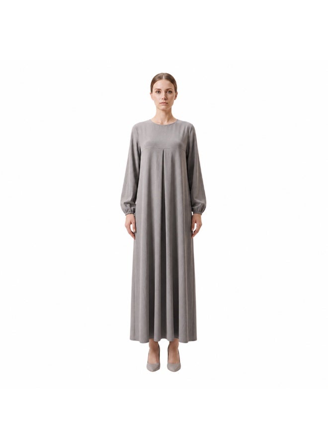 LokalMart Women's Modest Maxi Dress, Long Sleeve A-Line, Grey, Small to Medium - Image 1