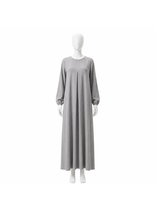 LokalMart Women's Modest Maxi Dress, Long Sleeve A-Line, Grey, Small to Medium - Image 2