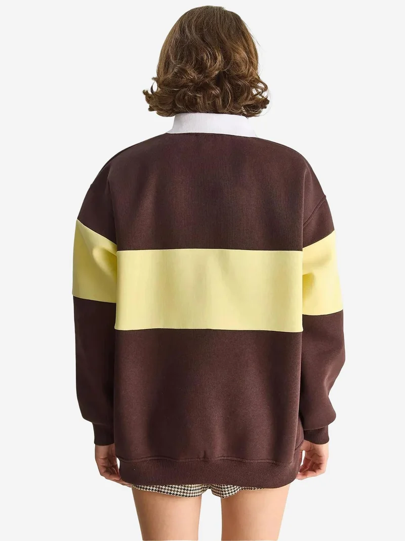 Bianco Lucci Mocha Brown LUCCI Oversized Printed Polo Collar Sweatshirt for Women | Best Price UAE