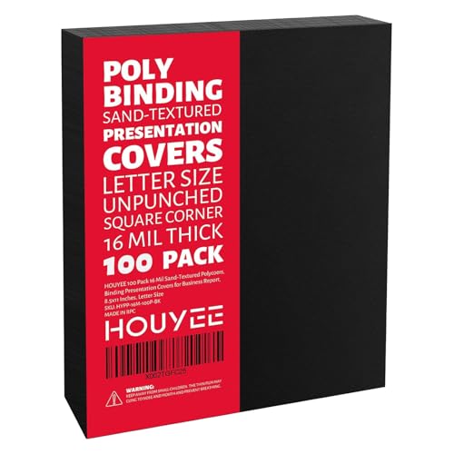 HOUYEE 100 Pack 16 Mil Poly Binding Covers,Sand Texture Binding Presentation Covers,8.5x11 Inches,Letter Size,Black,Square Corners,Un-Punched - Image 1