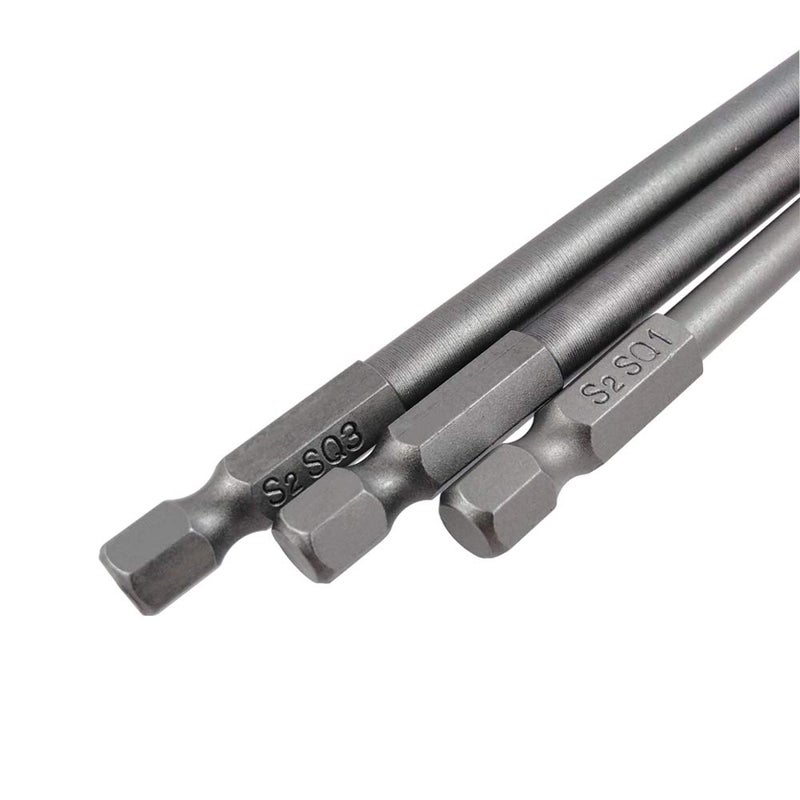 Wolfride 3 Set of 3pcs Square Head Bits Magnetic Square Head Screwdriver Bits | SQ1 SQ2 SQ3, 1/4-Inch Shank, 100mm Length - Image 3
