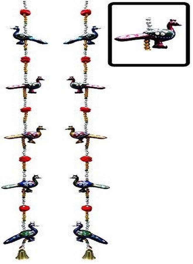 SAARTHI Rajasthani Handicraft Peacock Wall/Door Hanging toran/showpiece/Figurine Metal Tapestry Artificial Beads for Home Décor (Set of 2 hangings) - Image 1