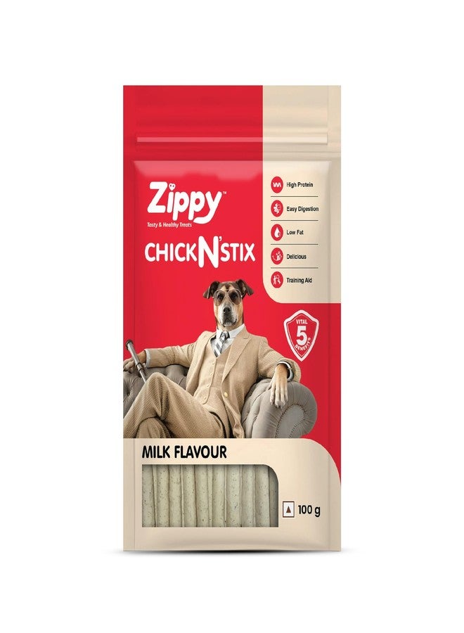Zippy Tasty & Healthy Treats Chicken Sticks for Dog - Milk Flavour | Chicken Stix for Dog with 5 Benefits High Protein, Easy Digestion, Low Fat, Delicious, Training Aid | Pack of 1, 100g - Image 1