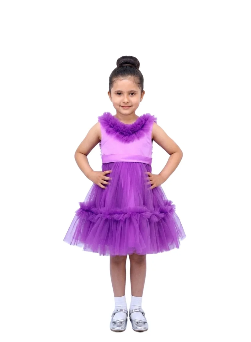 بيداني Girls' Tiered Tulle Ruffle Dress - Lavander