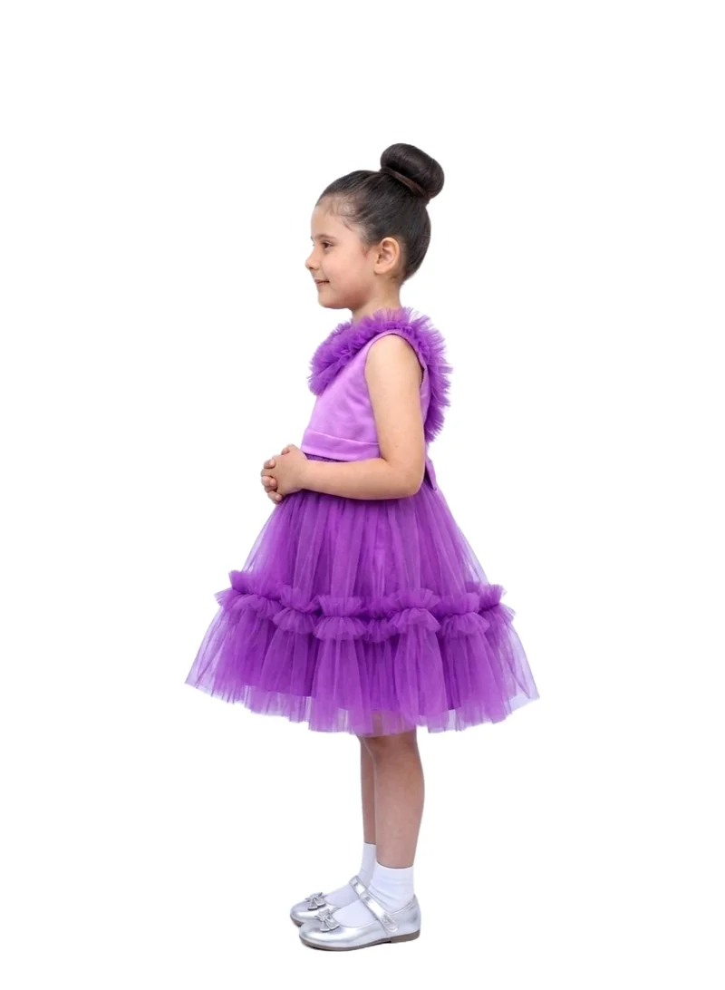 بيداني Girls' Tiered Tulle Ruffle Dress - Lavander
