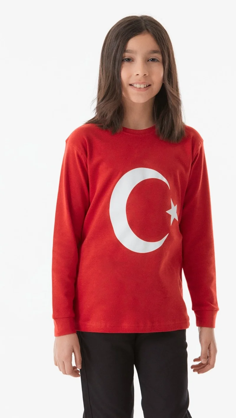 FullaModa Turkish Flag Printed Kids Sweatshirt