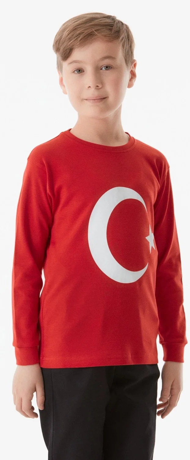 FullaModa Turkish Flag Printed Kids Sweatshirt