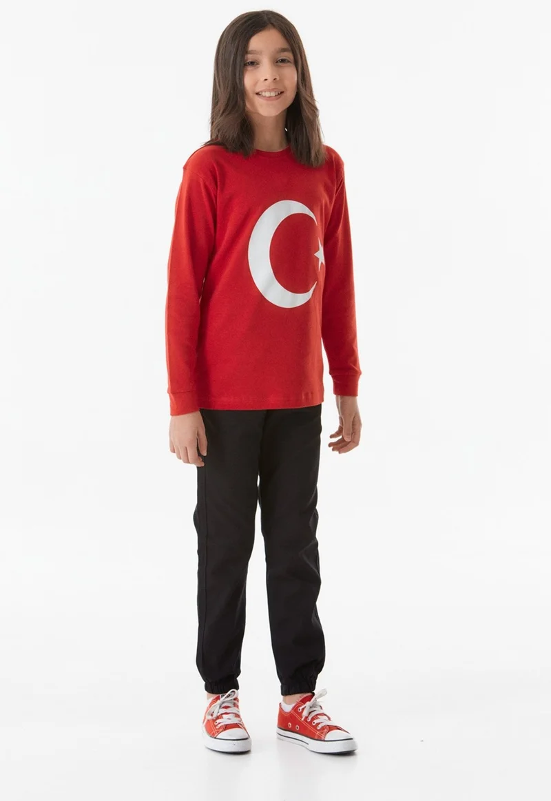 FullaModa Turkish Flag Printed Kids Sweatshirt