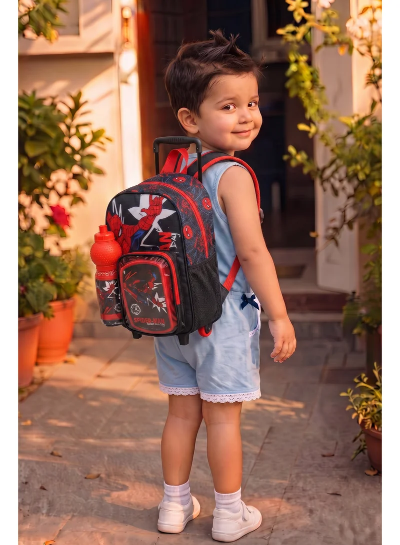 مارفل Marvel Spider-Man Toddler 3-in-1 Trolley Set 13" – Official Spider-Man Rolling Backpack with Water Bottle & Lunch Box, Wheeled Preschool School Bag Set for Kids | Boys School Bag
