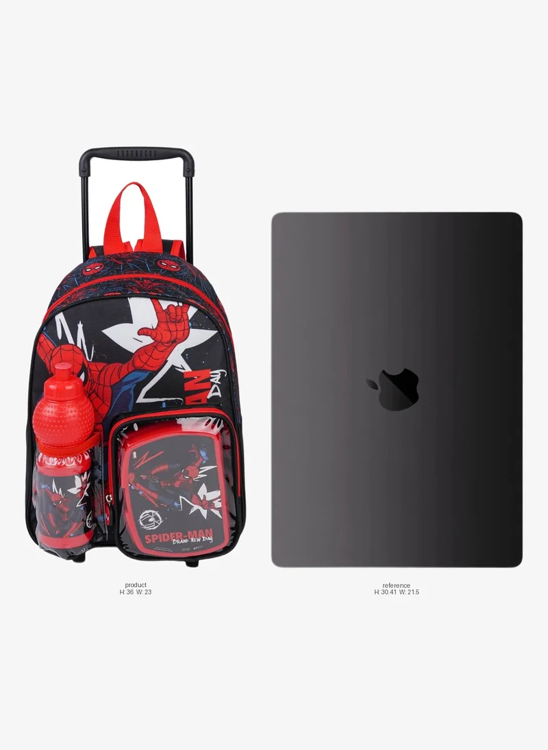Marvel Marvel Spider-Man Toddler 3-in-1 Trolley Set 13" – Official Spider-Man Rolling Backpack with Water Bottle & Lunch Box, Wheeled Preschool School Bag Set for Kids | Boys School Bag