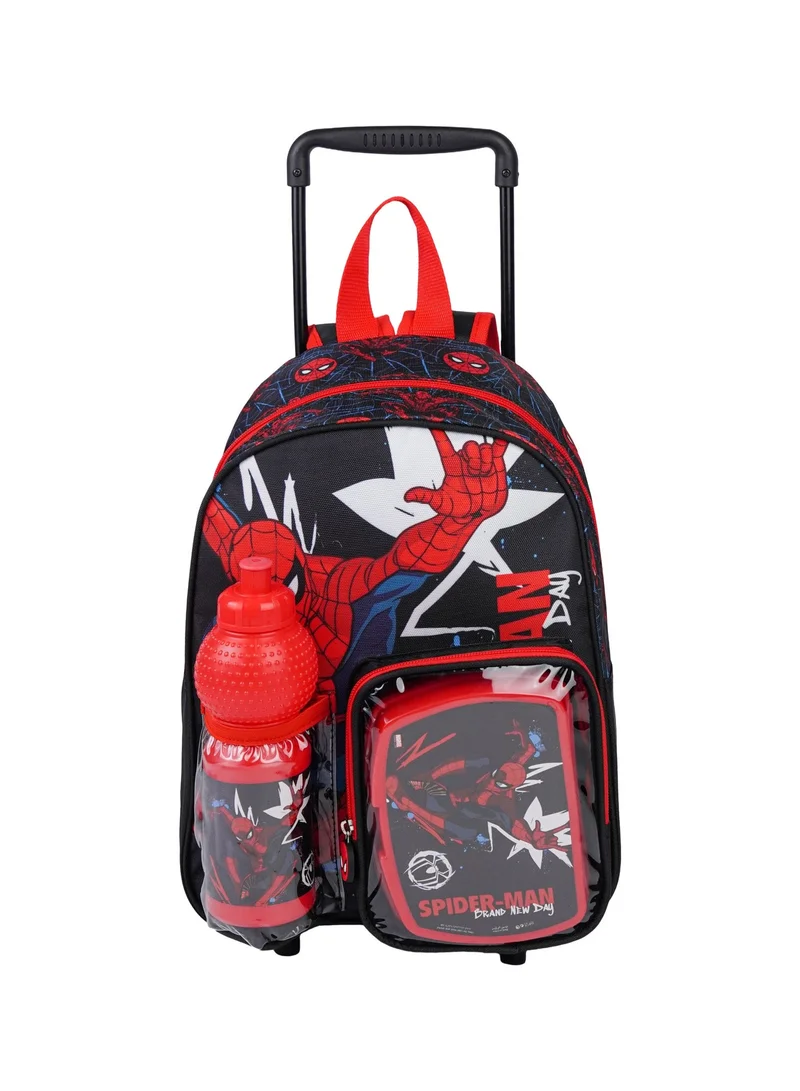 Marvel Marvel Spider-Man Toddler 3-in-1 Trolley Set 13" – Official Spider-Man Rolling Backpack with Water Bottle & Lunch Box, Wheeled Preschool School Bag Set for Kids | Boys School Bag