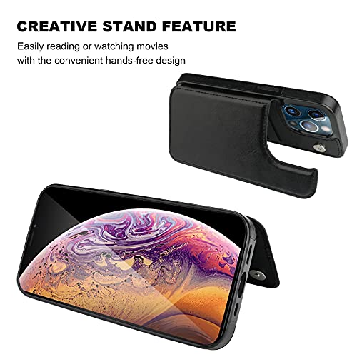 OT ONETOP ONETOP Compatible with iPhone 13 Pro Max Wallet Case with Card Holder,PU Leather Kickstand Card Slots Case, Double Magnetic Clasp and Durable Shockproof Cover 6.7 Inch(Black) - Image 5