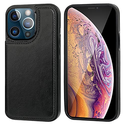 OT ONETOP ONETOP Compatible with iPhone 13 Pro Max Wallet Case with Card Holder,PU Leather Kickstand Card Slots Case, Double Magnetic Clasp and Durable Shockproof Cover 6.7 Inch(Black) - Image 3