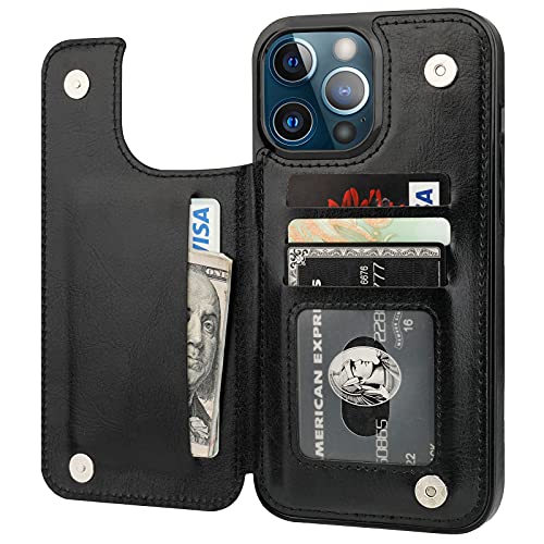 OT ONETOP ONETOP Compatible with iPhone 13 Pro Max Wallet Case with Card Holder,PU Leather Kickstand Card Slots Case, Double Magnetic Clasp and Durable Shockproof Cover 6.7 Inch(Black) - Image 1