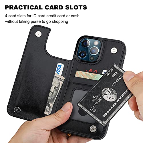 OT ONETOP ONETOP Compatible with iPhone 13 Pro Max Wallet Case with Card Holder,PU Leather Kickstand Card Slots Case, Double Magnetic Clasp and Durable Shockproof Cover 6.7 Inch(Black) - Image 4