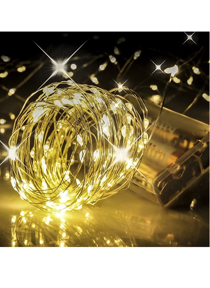 PAMEER Fairy String Lights 10Mtr 33ft 100 LED Warm White AA Battery Operated LED Strip for Christmas EID Ramadan Diwali Wedding Birthday Party Home Decoration Waterproof Single Mode Battery Box Button ON OFF  - Image 3
