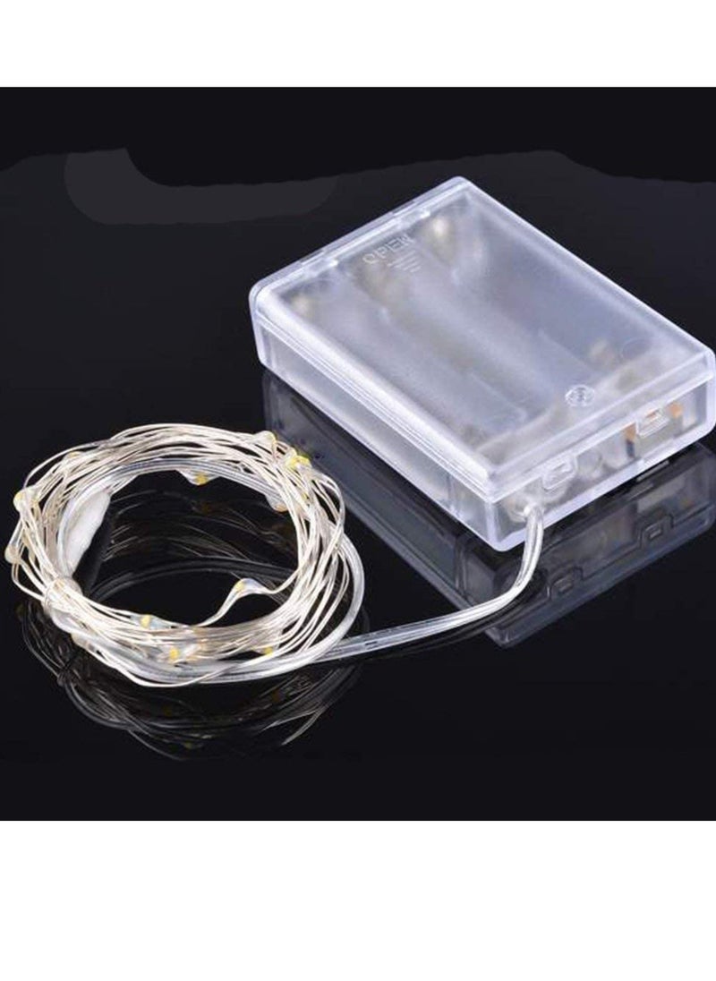 PAMEER Fairy String Lights 10Mtr 33ft 100 LED Warm White AA Battery Operated LED Strip for Christmas EID Ramadan Diwali Wedding Birthday Party Home Decoration Waterproof Single Mode Battery Box Button ON OFF  - Image 4