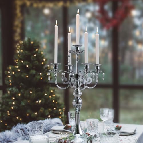kolnlala 20.3'' Tall 5 Arm Candle Holder Centerpiece for Table, Metal Candelabra Candle Holder, Retro Candlestick Table Centerpieces for Party, Events, Home, Wedding Decor (1Pc, Silver) - Image 5