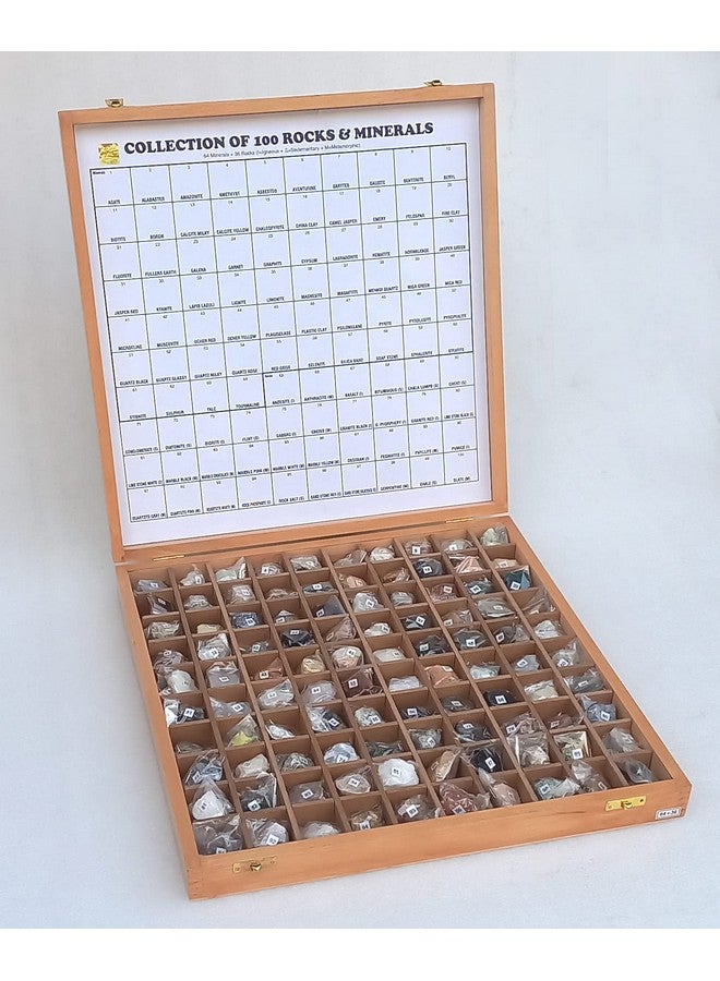 Rocksmins Collection of 100 Rocks & Minerals in a Export Quality Steam Beach Wood Wooden Box RM100WB Big Specimens of 36 Rocks and 64 Minerals in one kit for Education of Geology Earth Science Kit - Image 3