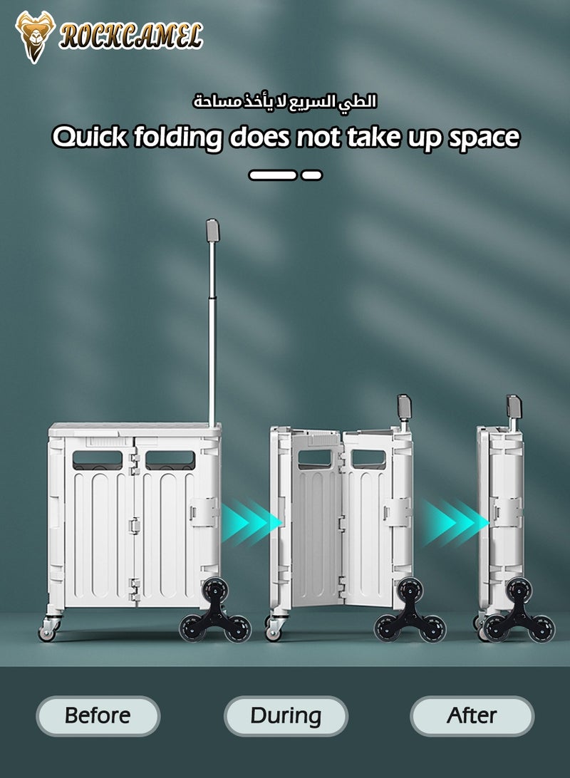ROCKCAMEL عربة تسوق قابلة للطي بسعة 65 لترًا مزودة بـ 8 عجلات لتسلق السلالم - عربة بقالة قابلة للطي مع مقبض تلسكوبي وسطح مكتب مدمج وحامل أكواب للأنشطة الخارجية/النزهات/السفر (أبيض) - Image 2
