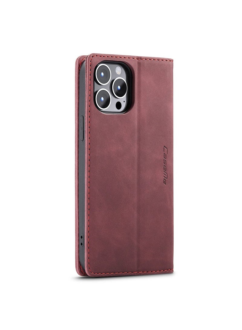 CaseMe iPhone 15 Pro Leather Case Wallet Flip Cover Card Slots Magnetic Closure Stand Phone Holder Function Fold Shockproof Protective Full Protection Anti-drop Anti-scratch Accessory For iphone 15 Pro  - Image 5