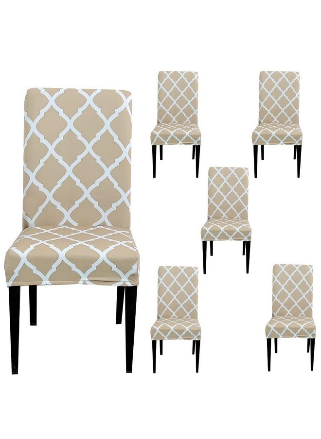 Styleys Styleys Elastic Chair Cover Stretch Removable Washable Short Dining Chair Cover Protector Seat Slipcover (Set of 6, Cream Geometry, SD3110)  - Image 1