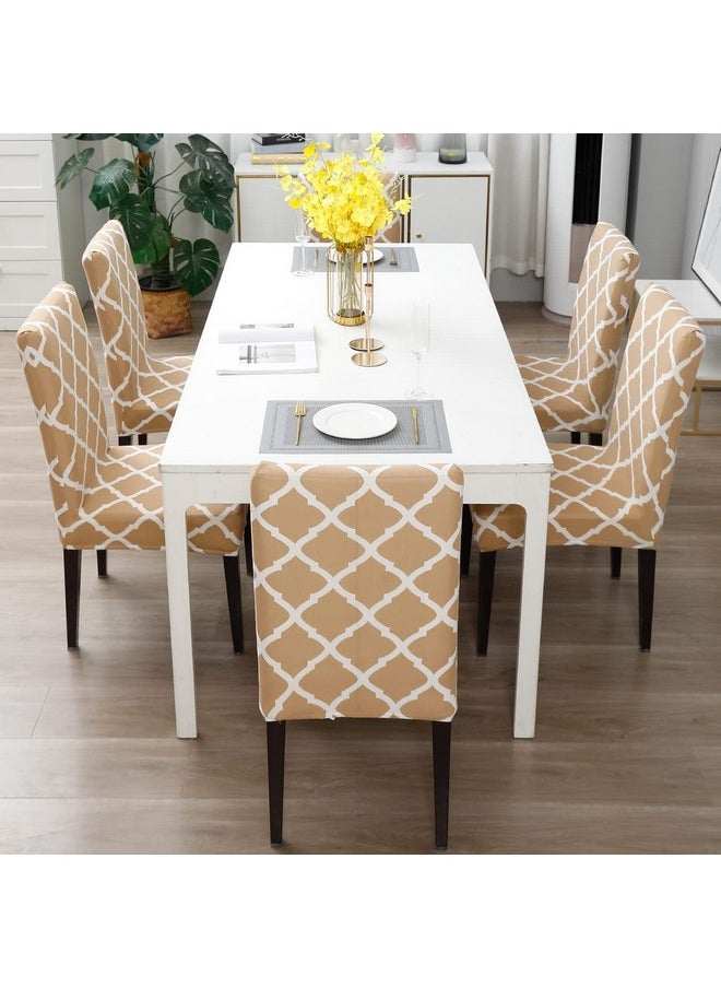 Styleys Styleys Elastic Chair Cover Stretch Removable Washable Short Dining Chair Cover Protector Seat Slipcover (Set of 6, Cream Geometry, SD3110)  - Image 2