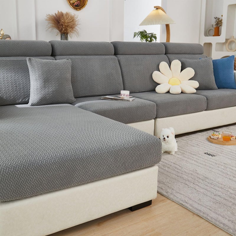 Disayu Sofa Covers Couch Covers for Sofa Pet Friendly Couch Cushion Covers Universal Sofa Covers Washable Stretch Slipcovers for Sectional Sofa (Texture Gray,Headrest Cover) - Image 1