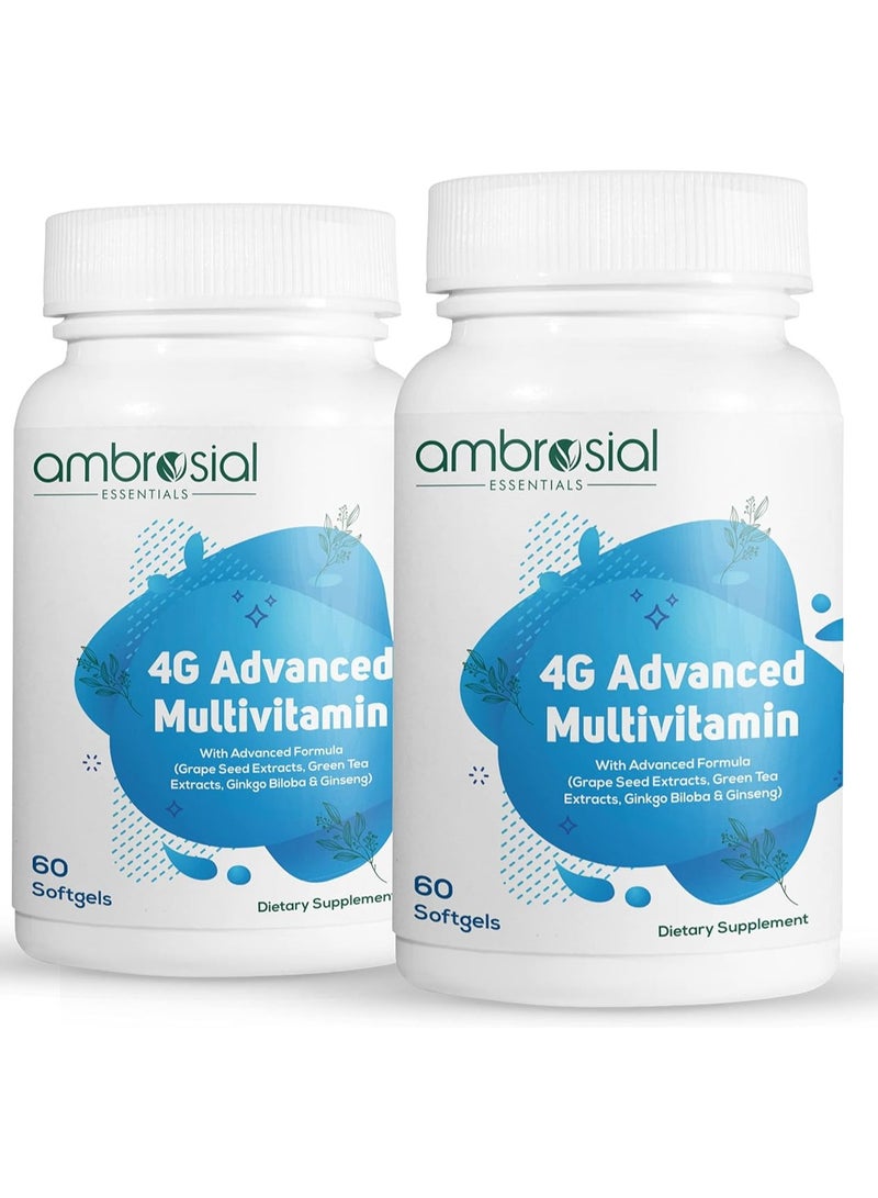 ambrosial Multivitamin Tablets High Strength 45 Essential Active Vitamins And Minerals 4g Advanced Formula With Ginseng, Green Tea, Grape Seed, Ginkgo Biloba Pack Of 2-120 Softgels - Image 1