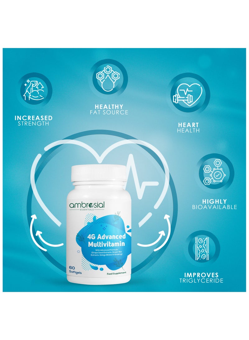 ambrosial Multivitamin Tablets High Strength 45 Essential Active Vitamins And Minerals 4g Advanced Formula With Ginseng, Green Tea, Grape Seed, Ginkgo Biloba Pack Of 2-120 Softgels - Image 2