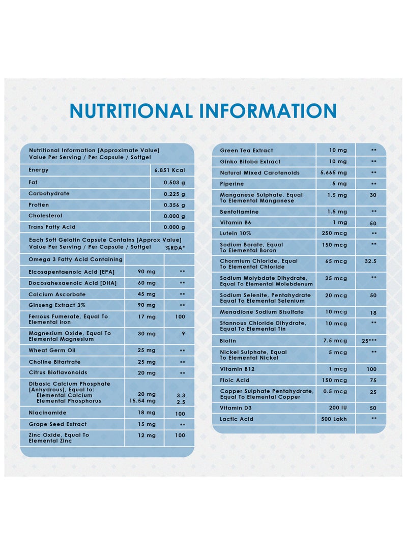 ambrosial Multivitamin Tablets High Strength 45 Essential Active Vitamins And Minerals 4g Advanced Formula With Ginseng, Green Tea, Grape Seed, Ginkgo Biloba Pack Of 2-120 Softgels - Image 4