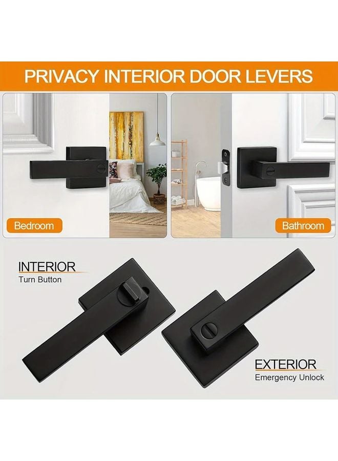 Matte Black Square Door Levers Keyless Interior Door Knobs Heavy Duty Privacy Door Locks - Image 2