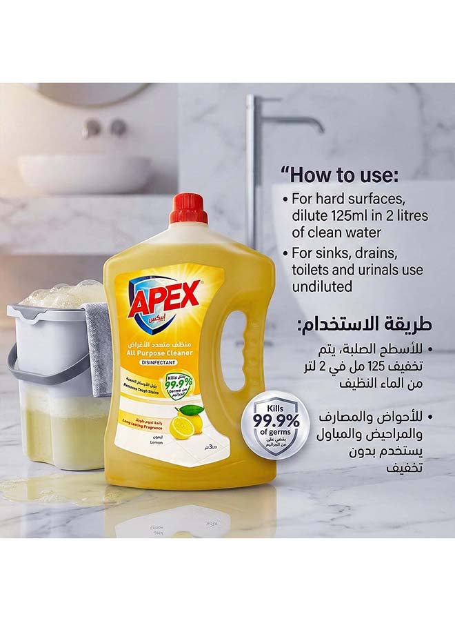Apex All Purpose Cleaner Liquid, Floor and Multi Surface Cleaner, Disinfectant Hygienic Cleaning Formula, Removes Tough Stains, Long Lasting Fragrance, Lemon, Promo Pack 2 x 3 liter, 6L - Image 4