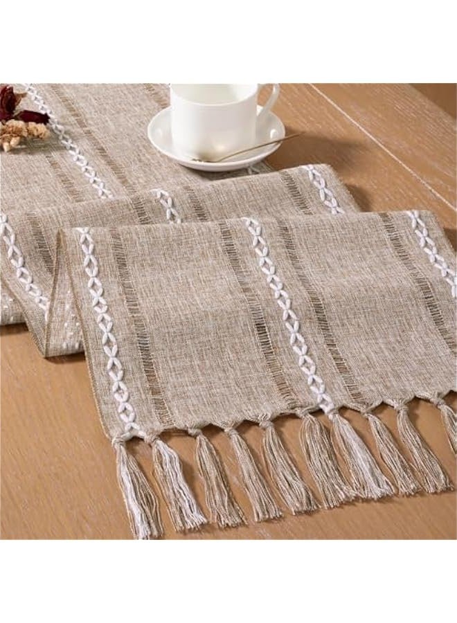 Farmhouse Table Runner 72 inches Macrame Woven Coffee Table Runner Cotton Rustic Fall Thanksgiving Table Runner with Tassels for Boho Home Decor Living Dining Room 13x72 inches Nude - Image 2