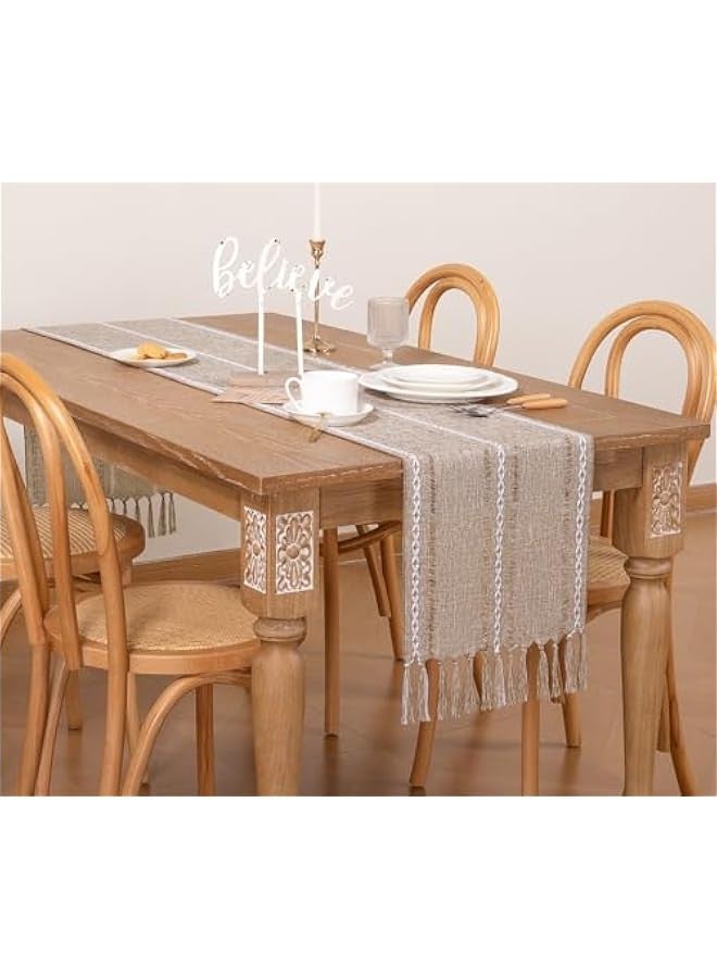 Farmhouse Table Runner 72 inches Macrame Woven Coffee Table Runner Cotton Rustic Fall Thanksgiving Table Runner with Tassels for Boho Home Decor Living Dining Room 13x72 inches Nude - Image 4