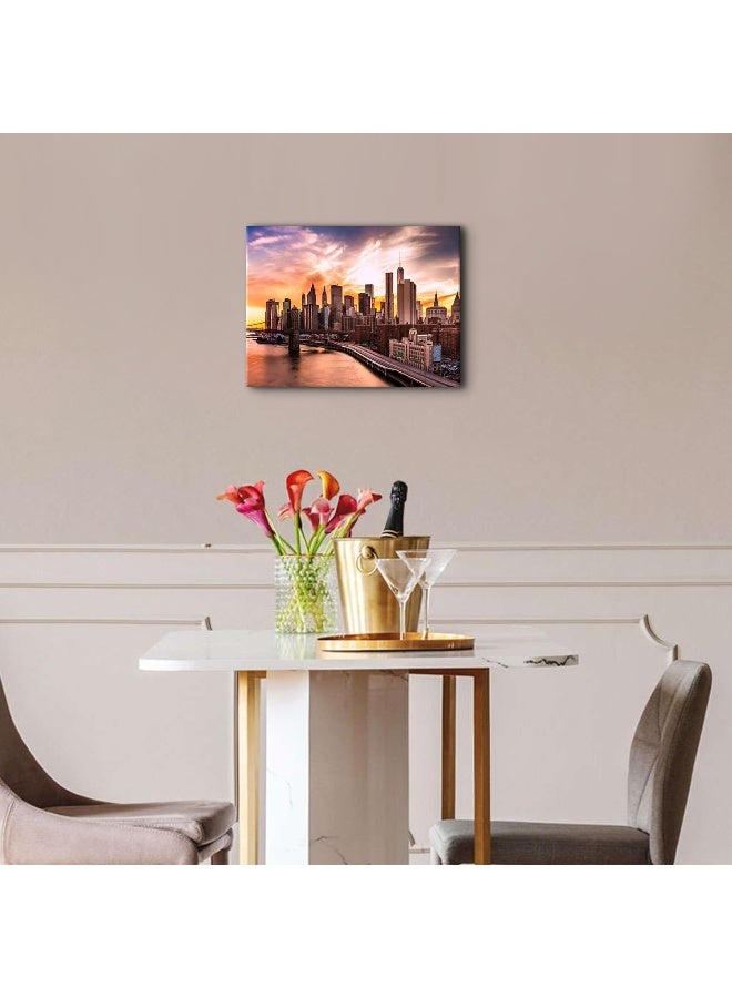 YOOOAHU New York City Wall Art Bedroom Brooklyn Bridge Skyline Wall Decor Modern Cityscape Canvas Prints for Office NYC Downtown Sunset Pictures Skyscraper Panoramic Artwork Living Room Home Decoration 12x16” - Image 5