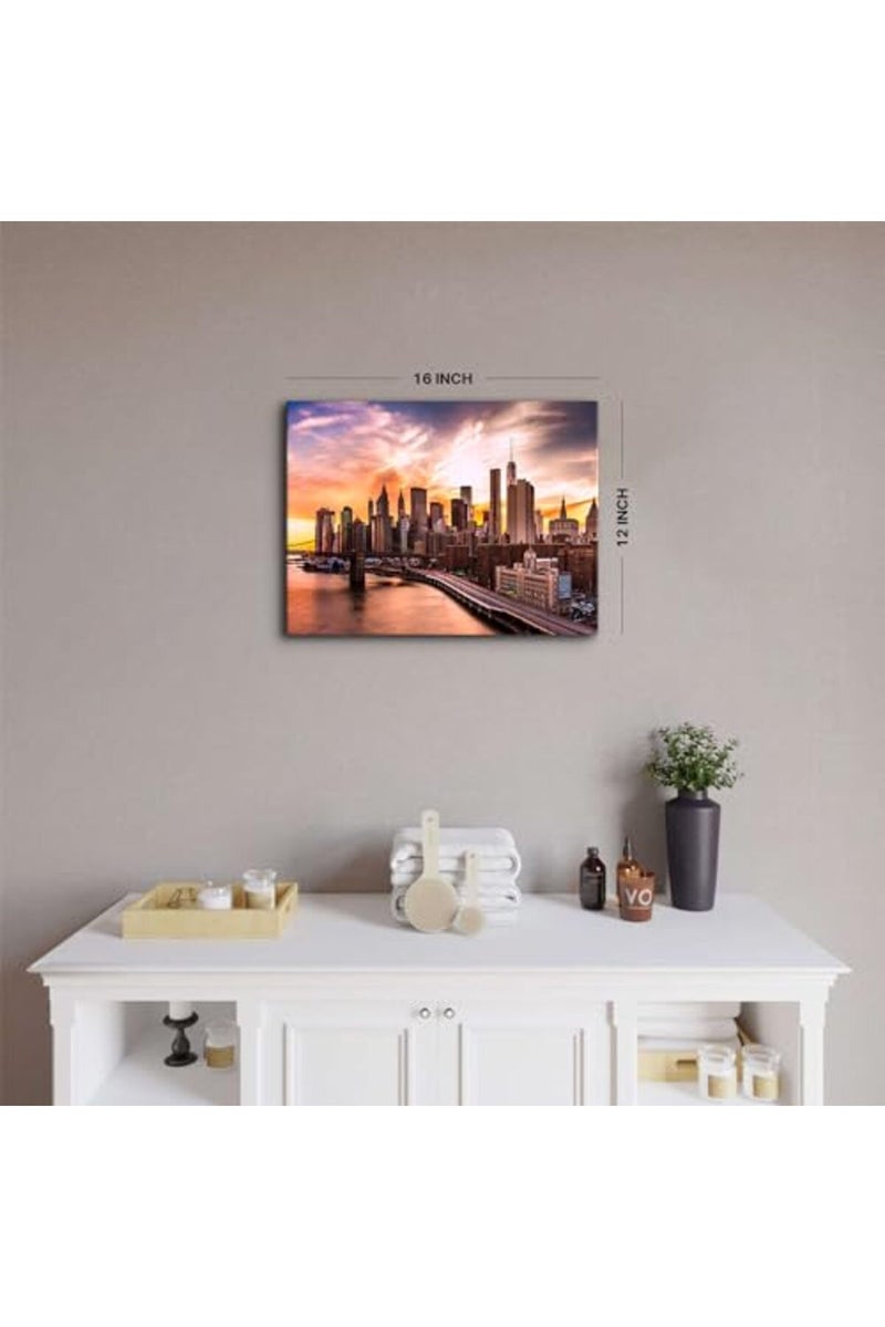 YOOOAHU New York City Wall Art Bedroom Brooklyn Bridge Skyline Wall Decor Modern Cityscape Canvas Prints for Office NYC Downtown Sunset Pictures Skyscraper Panoramic Artwork Living Room Home Decoration 12x16” - Image 4