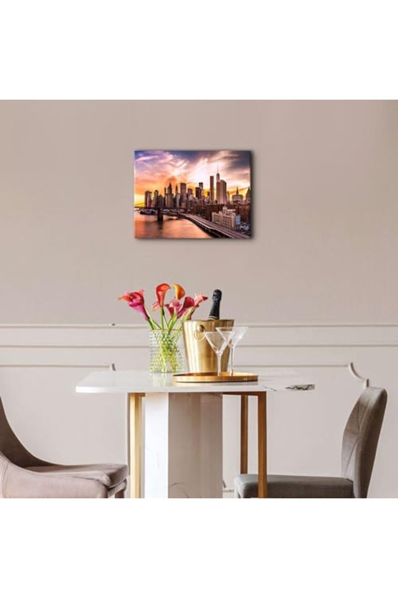YOOOAHU New York City Wall Art Bedroom Brooklyn Bridge Skyline Wall Decor Modern Cityscape Canvas Prints for Office NYC Downtown Sunset Pictures Skyscraper Panoramic Artwork Living Room Home Decoration 12x16” - Image 5