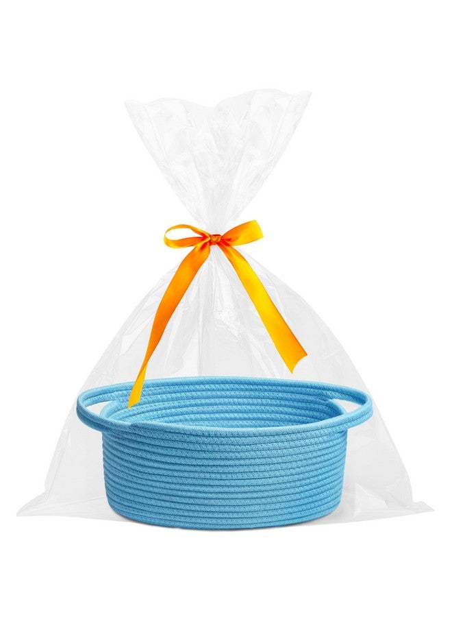 Pro Goleem Small Woven Basket with Gift Bags and Ribbons Durable Baskets for Gifts Empty Small Rope Basket for Storage 12"X 8" X 5" Baby Toy Basket with Handles, Blue - Image 1