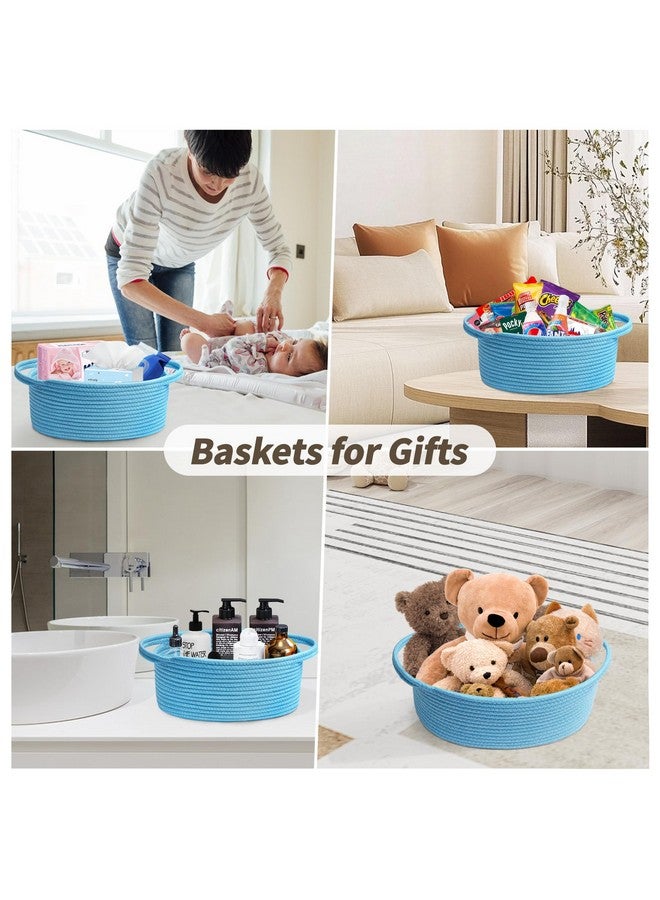 Pro Goleem Small Woven Basket with Gift Bags and Ribbons Durable Baskets for Gifts Empty Small Rope Basket for Storage 12"X 8" X 5" Baby Toy Basket with Handles, Blue - Image 3