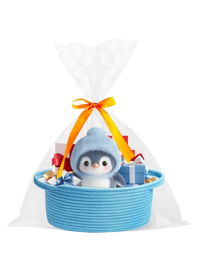Pro Goleem Small Woven Basket with Gift Bags and Ribbons Durable Baskets for Gifts Empty Small Rope Basket for Storage 12"X 8" X 5" Baby Toy Basket with Handles, Blue - Image 5
