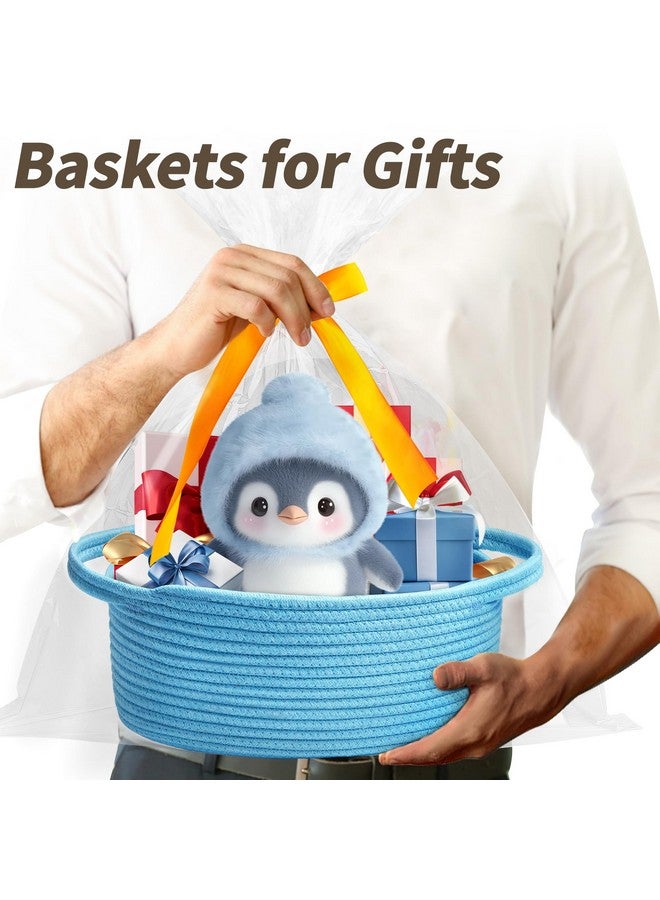 Pro Goleem Small Woven Basket with Gift Bags and Ribbons Durable Baskets for Gifts Empty Small Rope Basket for Storage 12"X 8" X 5" Baby Toy Basket with Handles, Blue - Image 2