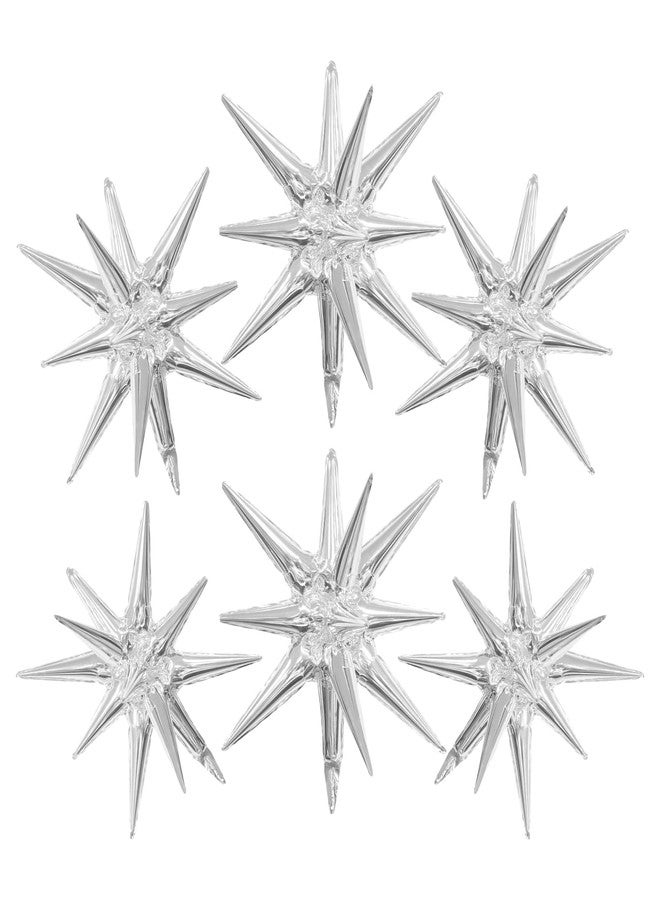 MDOZQ Silver Star Balloons 6pcs Foil Mylar Balloons 22 Inch Large Cone Spike Explosion Star Balloon Party Decorations for Christmas Birthday Bachelorette Disco Party - Image 1