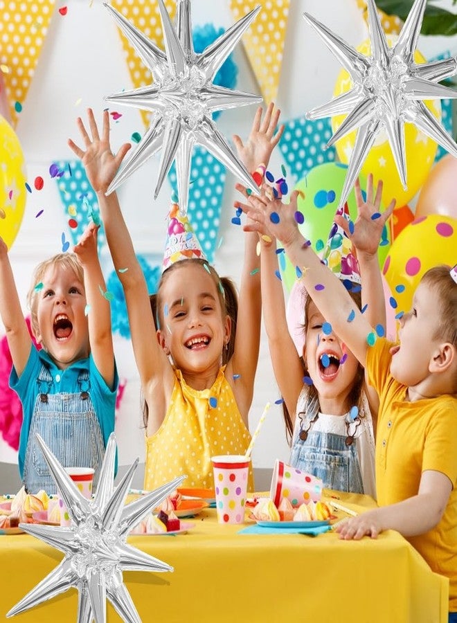 MDOZQ Silver Star Balloons 6pcs Foil Mylar Balloons 22 Inch Large Cone Spike Explosion Star Balloon Party Decorations for Christmas Birthday Bachelorette Disco Party - Image 3